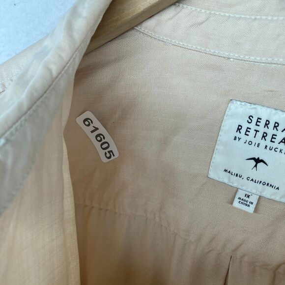 SERRA RETREAT Top Women 1X Lyocell Utility Shirt Button Front Long Sleeve Beige - Picture 13 of 13